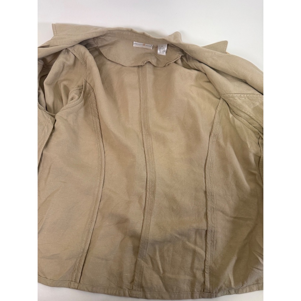 Vintage Preswick & Moore Jacket Women's XL Linen Blend Open Front Blazer Khaki - Picture 10 of 11